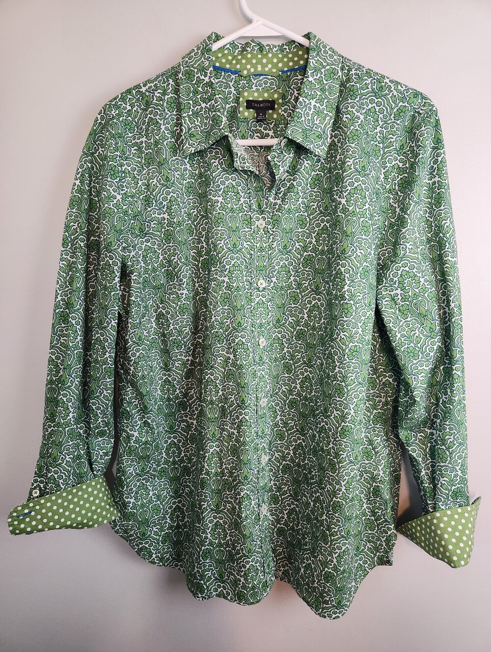 Talbots Green Printed Button-Up Blouse XL
